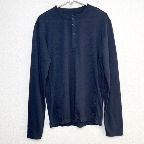 Fabletics Shirt Mens Small Henley Blue Button Front Long Sleeve Slub Cotton - Picture 3 of 6